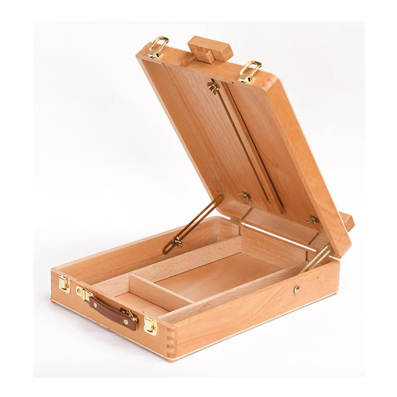 Art supply wood sketch box easel adjustable tabletop easel sketch box with divided storage compartment for painting