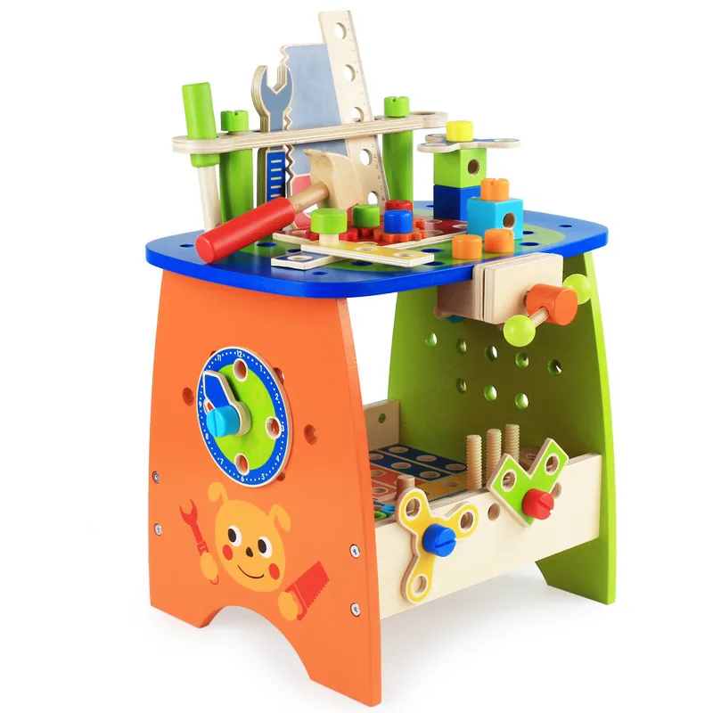 BunnyHi YZ002 Wooden Tool Workbench Toy Play Creative Building Set Wooden Tool Kit Wooden Construction Toy for Kids Toddlers
