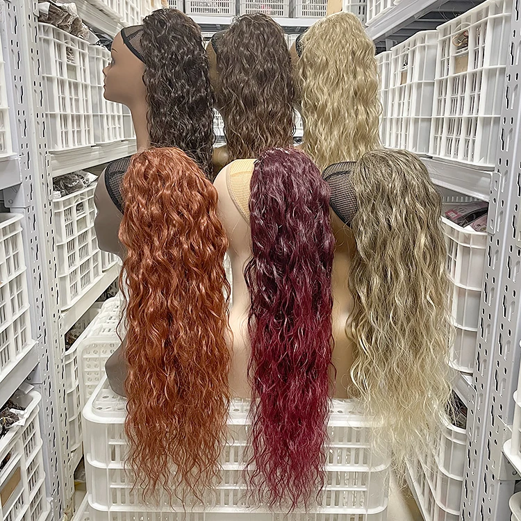 Julianna Ombre Long Wavy Drawstring Curly Hair Pieces  Heat Resistant Body Wave Synthetic Hair Ponytails Extensions