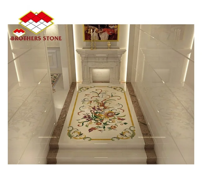 decorative tiles flooring pattern custom gold floor hot selling waterjet square marble floor medallions for villa lobby