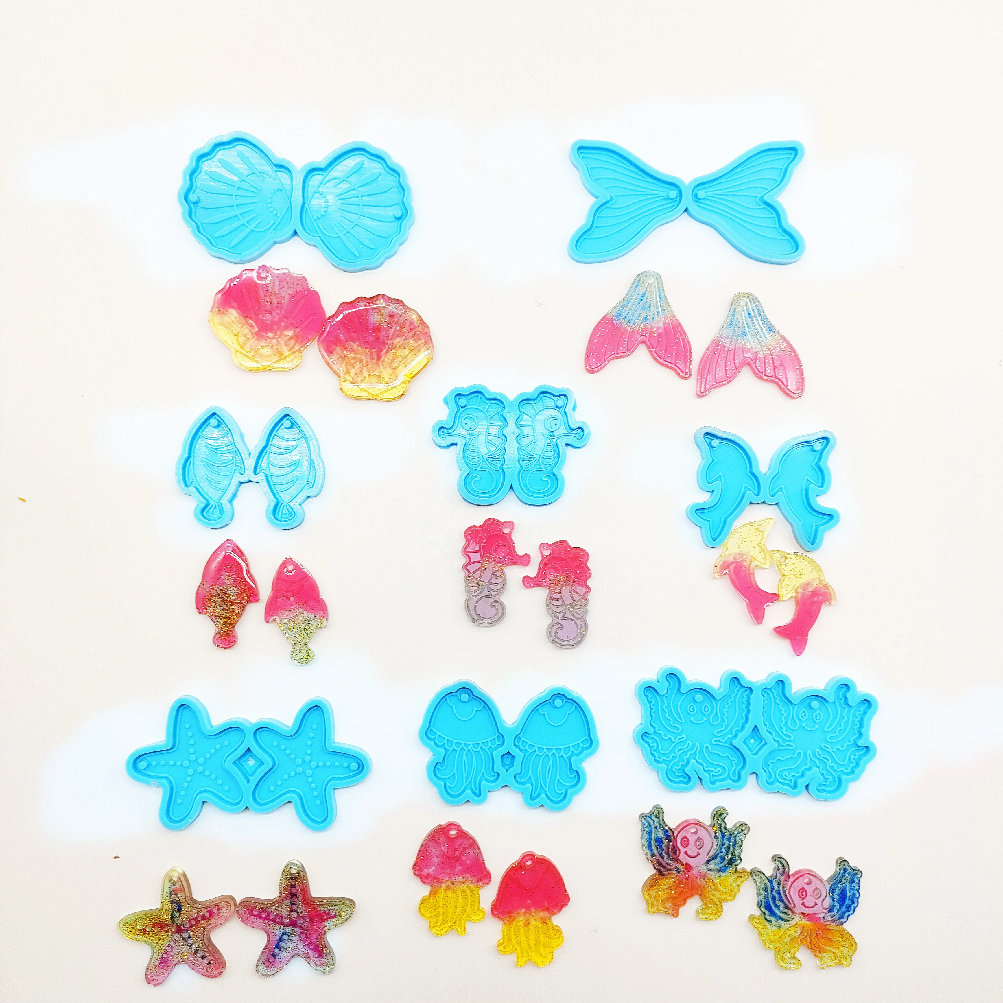 NEW Clear Ocean mold - sea creatures mold Earring Silicone Mold Starfish dolphin seahorse shell jellyfish octopus fish earrings