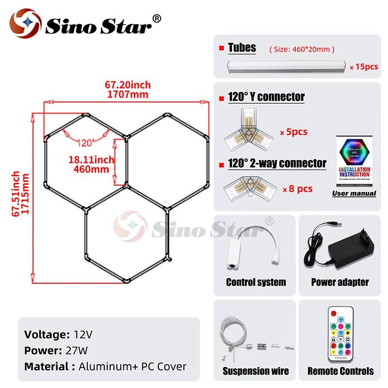1707*1715mm Most Popular Decorative Dj Stage Lighting Equipment Hexagonal Nightclub Led Lights RGB03