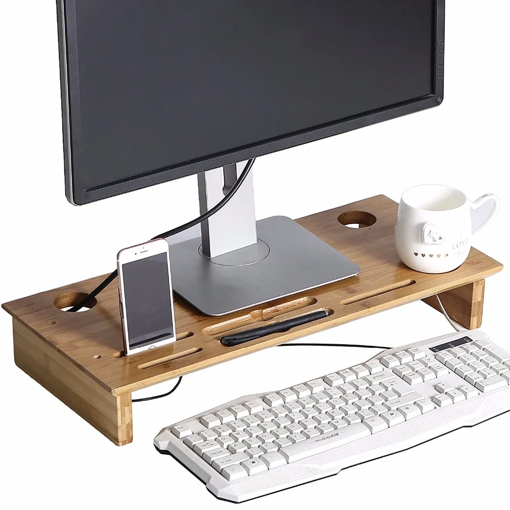 
Multifunctional 2-tier bath computer monitor tray stand bamboo monitor stand riser 