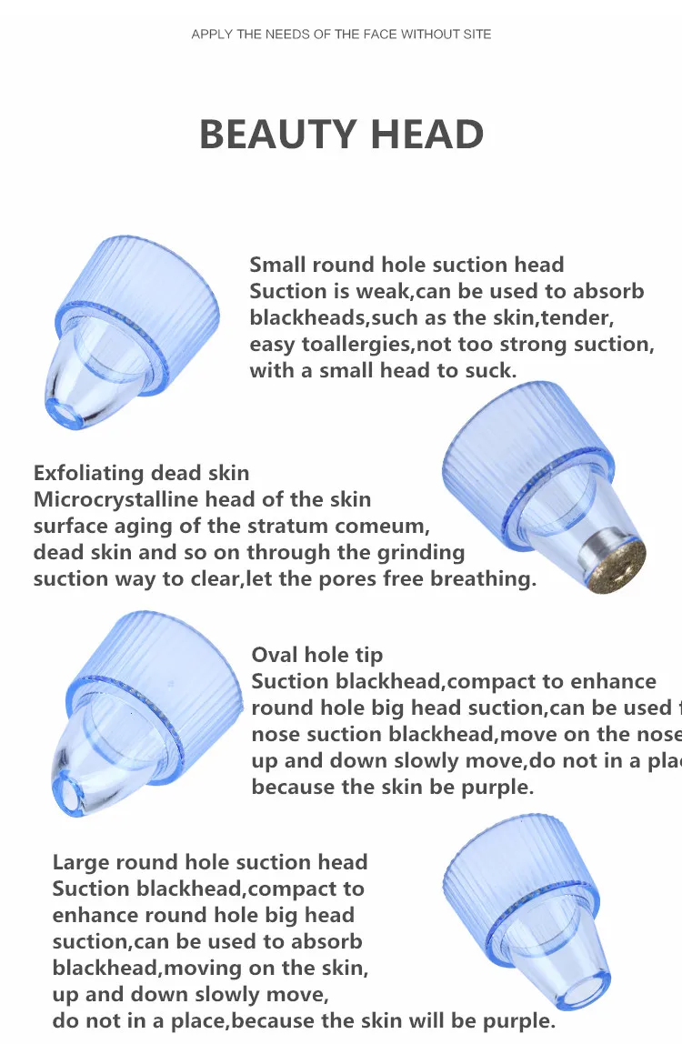 Blackhead Remover Pore Vacuum - Electric Face Vacuum Pore Cleaner Acne White Heads Removal with 4 Suction Head