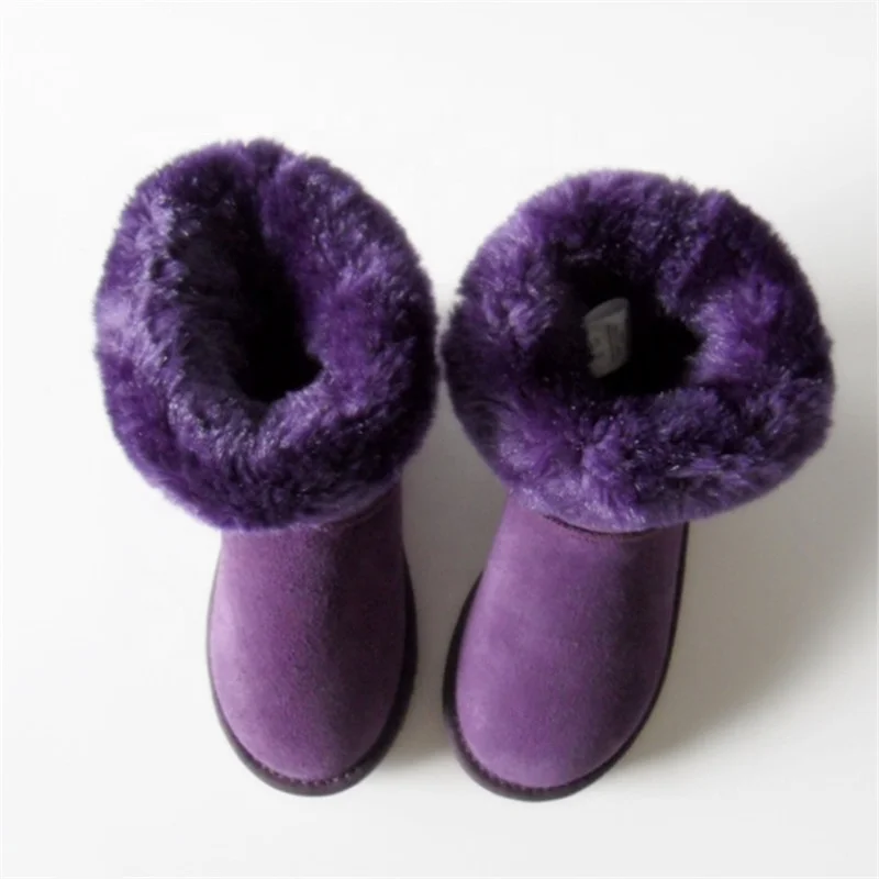 
HQB-WC006 OEM customized premium quality winter thermal fashion style genuine cow suede snow boots for women. 