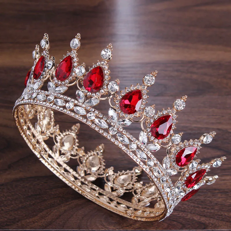 12cm diameter baroque rhinestone queen golden luxury princess party birthday wedding jewelry bridal crystal metal tiara crown