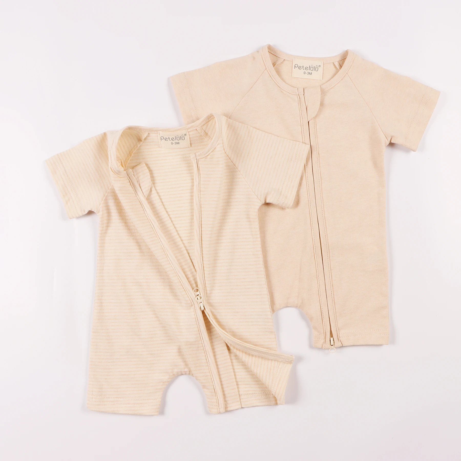 Custom Newborn Baby Clothes Organic Cotton Baby Infant Romper Short Romper Natural Full Summer Long Sleeve Unisex Knitted Zipper