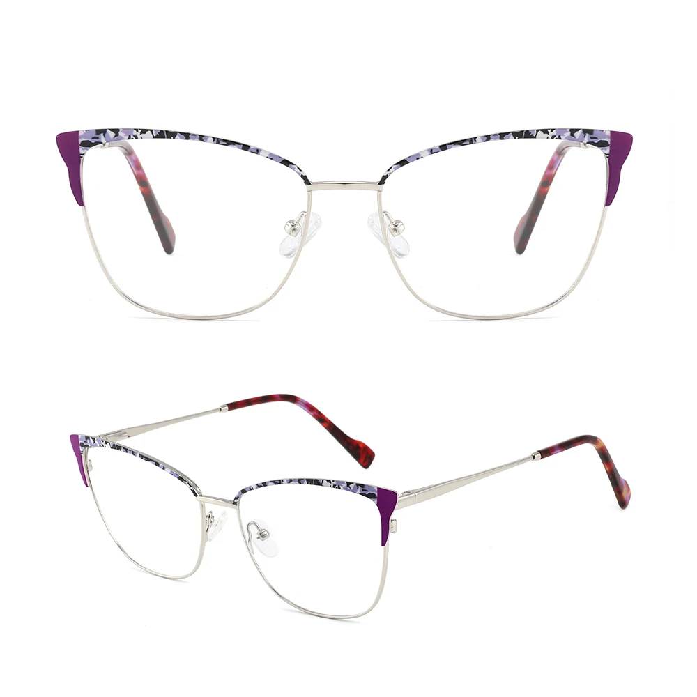 Top selling product Women Cat Eye style gold Optical Frame Metal Fashion Paint Acetate Eyeglasses Custom Logo