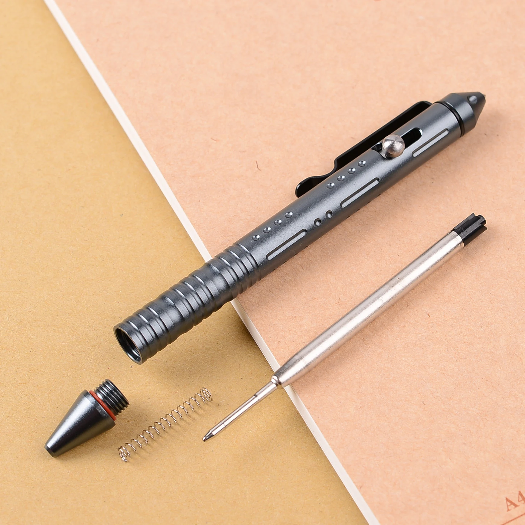 Durable tactical pen EDC pocket pen aluminum body bolt action pen with emergency glass breaker