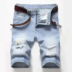 2021High quality summer denim ripped shorts male jeans men short pants Young jeans fit  breathable five trousers