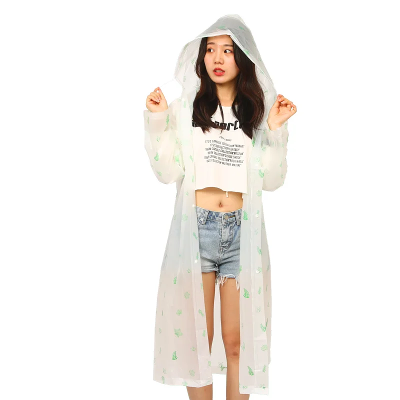 transparent waterproof emergency printed fabric raincoat for men with rain hat
