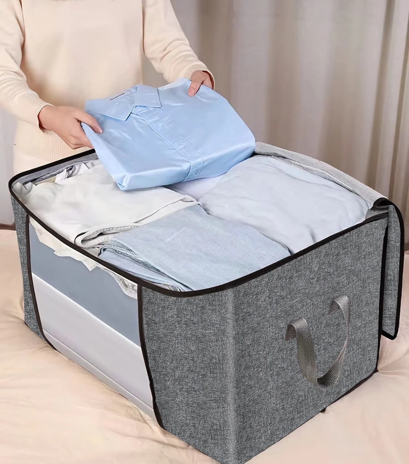 Custom Closet Organizers Under Bed Storage Folding Clothes Blanket Quilt Storage Containers 3 Pack