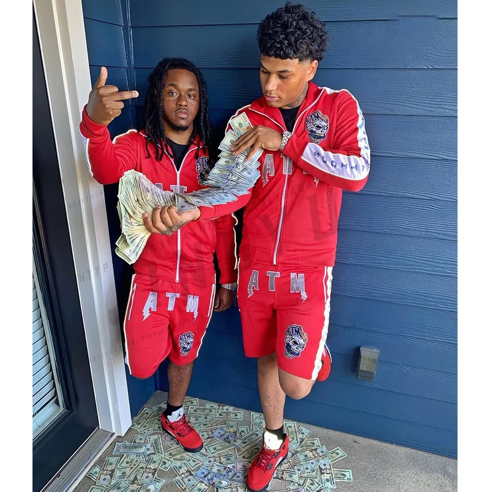 Newest Customized Sweat Suit Men shorts Jogging Sports reflect Sweatsuit Suits Wholesale side stripes reflective tracksuits