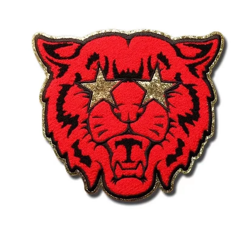 2023 new arrival golden glitter fabric chenille embroidery patch for baseball jacket