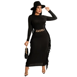 MSL461-Fashion Casual Solid Color Sexy Three-Color A-Line Skirt Ladies Long-Sleeved Dress