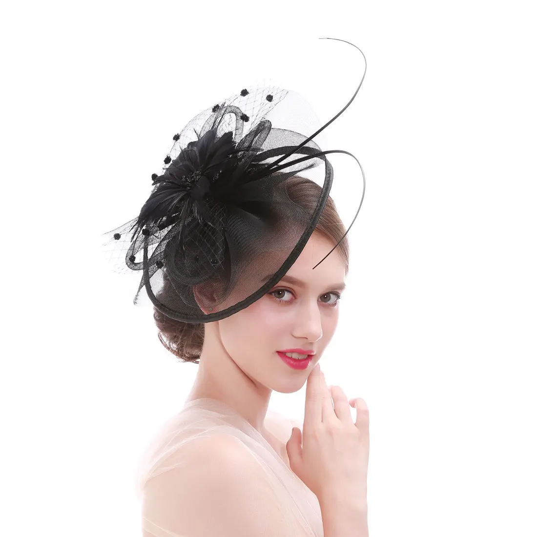 Wholesale Small Hat European And American Bride Head Mesh Hair Accessories Feather Cover Hair Clips Bow Bride Veil