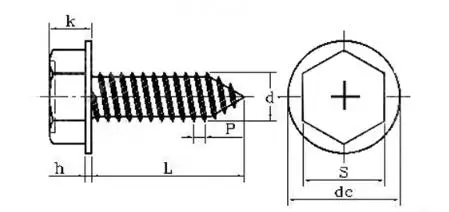 DIN6928 M3 Stainless Steel  Fasteners Self Tapping Cross Recessed Hex Head Flange Wood Screws