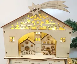 Теплые белые светодиодные светильники, деревянные рождественские украшения, рождественские украшения, церковный дом