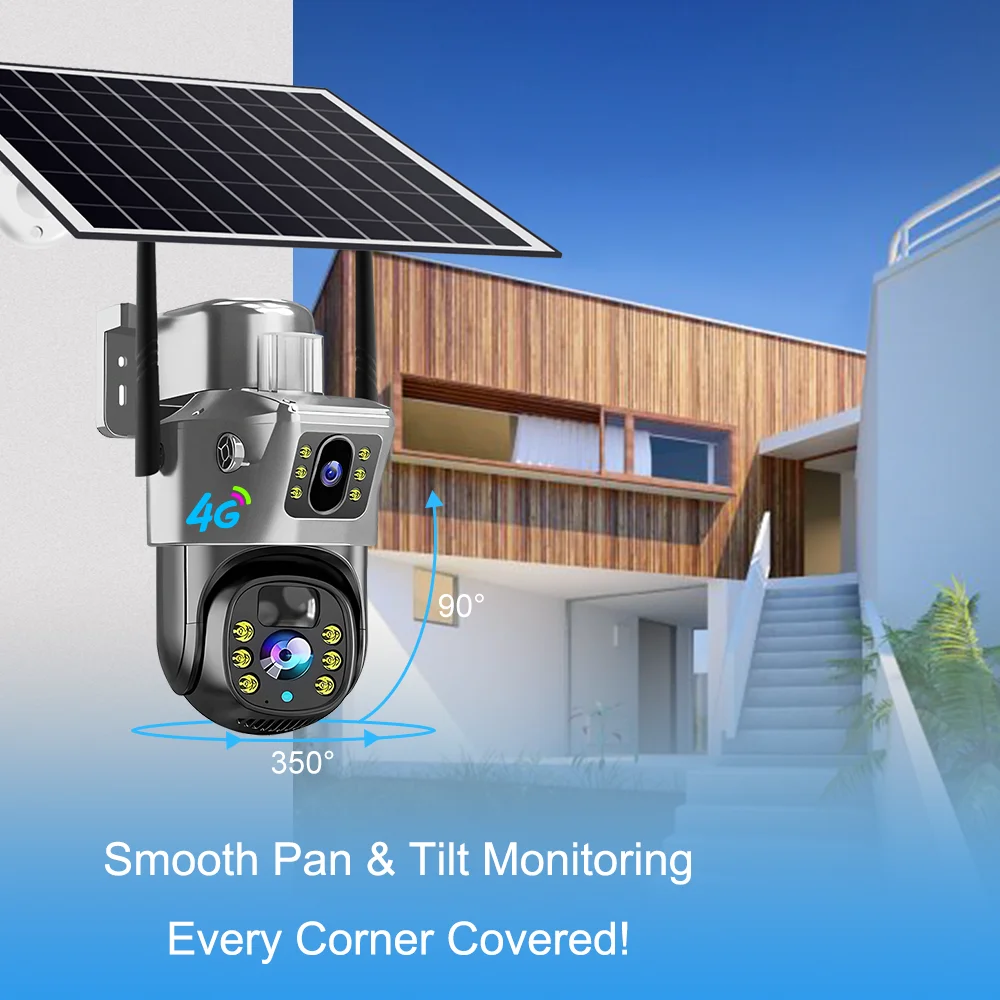 V380 4mp 4G Solar Dual Lens Ptz Camera Cctv Security 4G Outdoor Solar PTZ Camera 4G Dual Lens Solar Security Camera