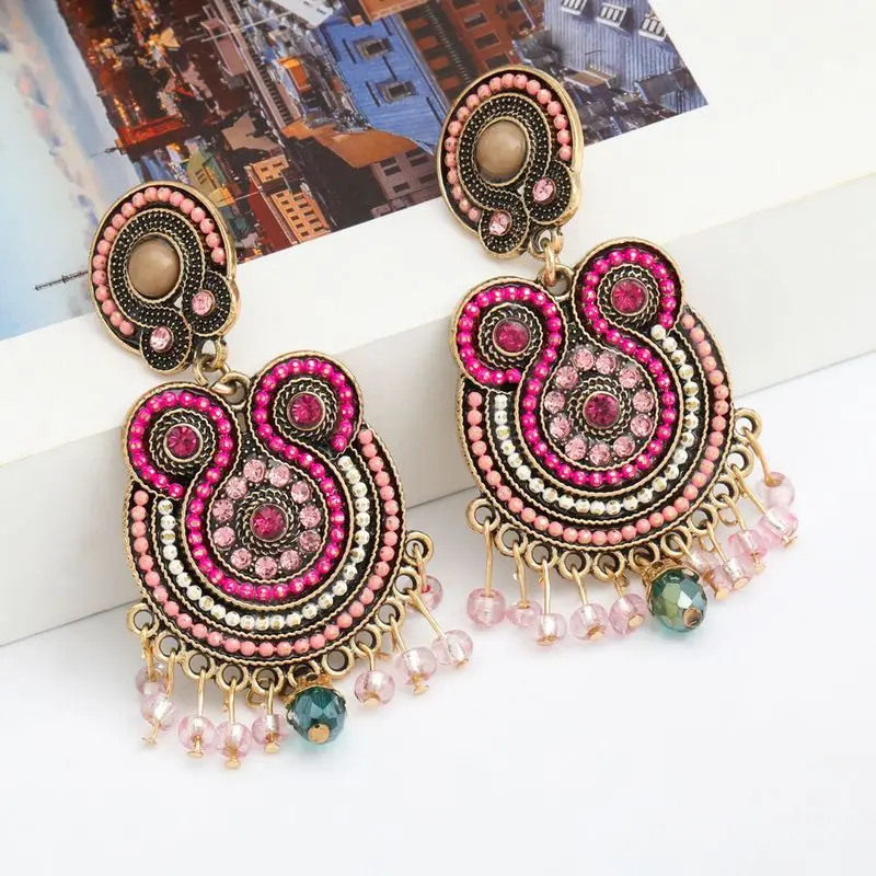 Wholesale Indian Earrings Women Ethnic Tassel Retro Bohemian Earrings Jewelry