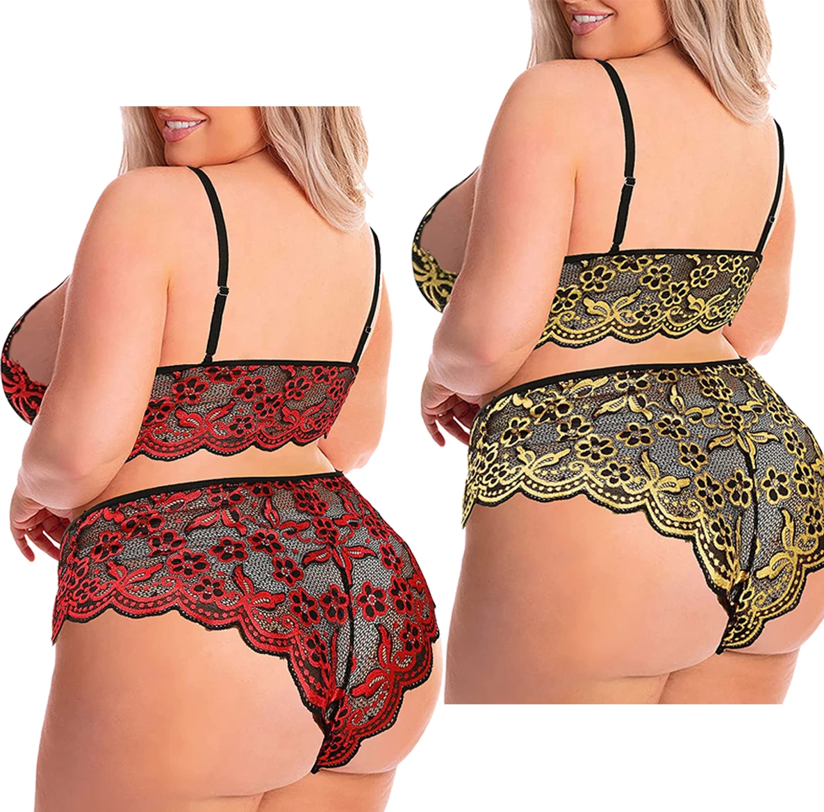 Wholesale High Waist Plus Size Lingerie for Women XL Sexy V-Neck Floral Transparent Lace Thongs and Briefs with Plain Pattern