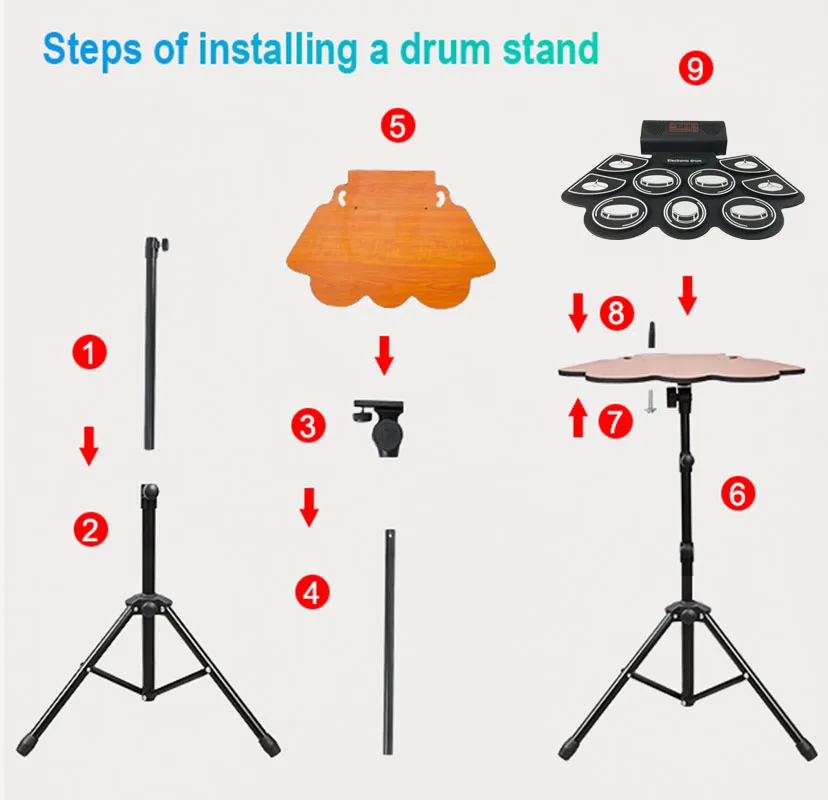 Costour Kids Drum Set 9-Piece for Beginners Drum Kit With Adjustable Stand Cymbal Pedal Tabletop Drum Set