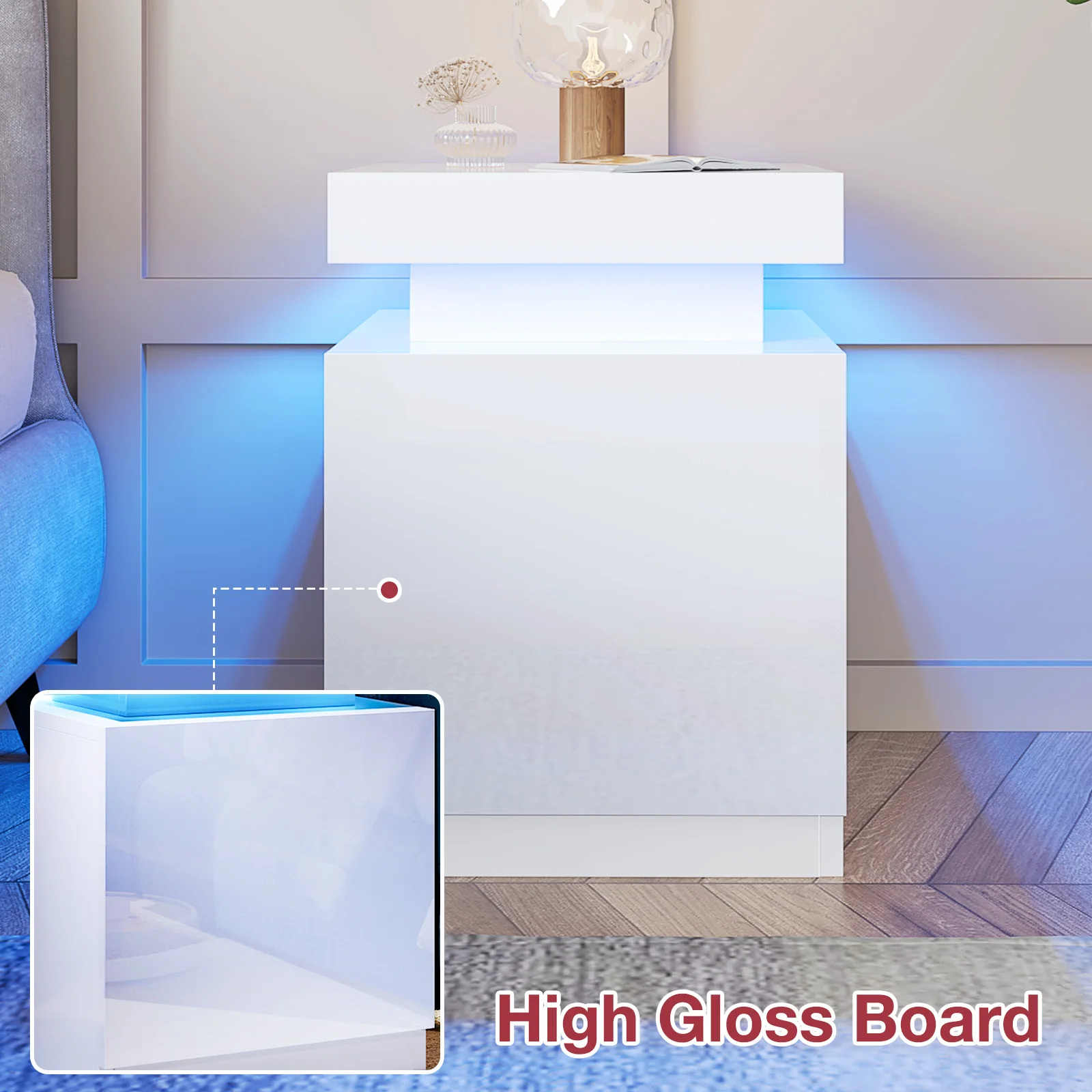 Modern Style Smart Small Wooden Nightstand with Drawer Bedside Cabinet for Bedroom Living Room or Apartment for Home Hotels
