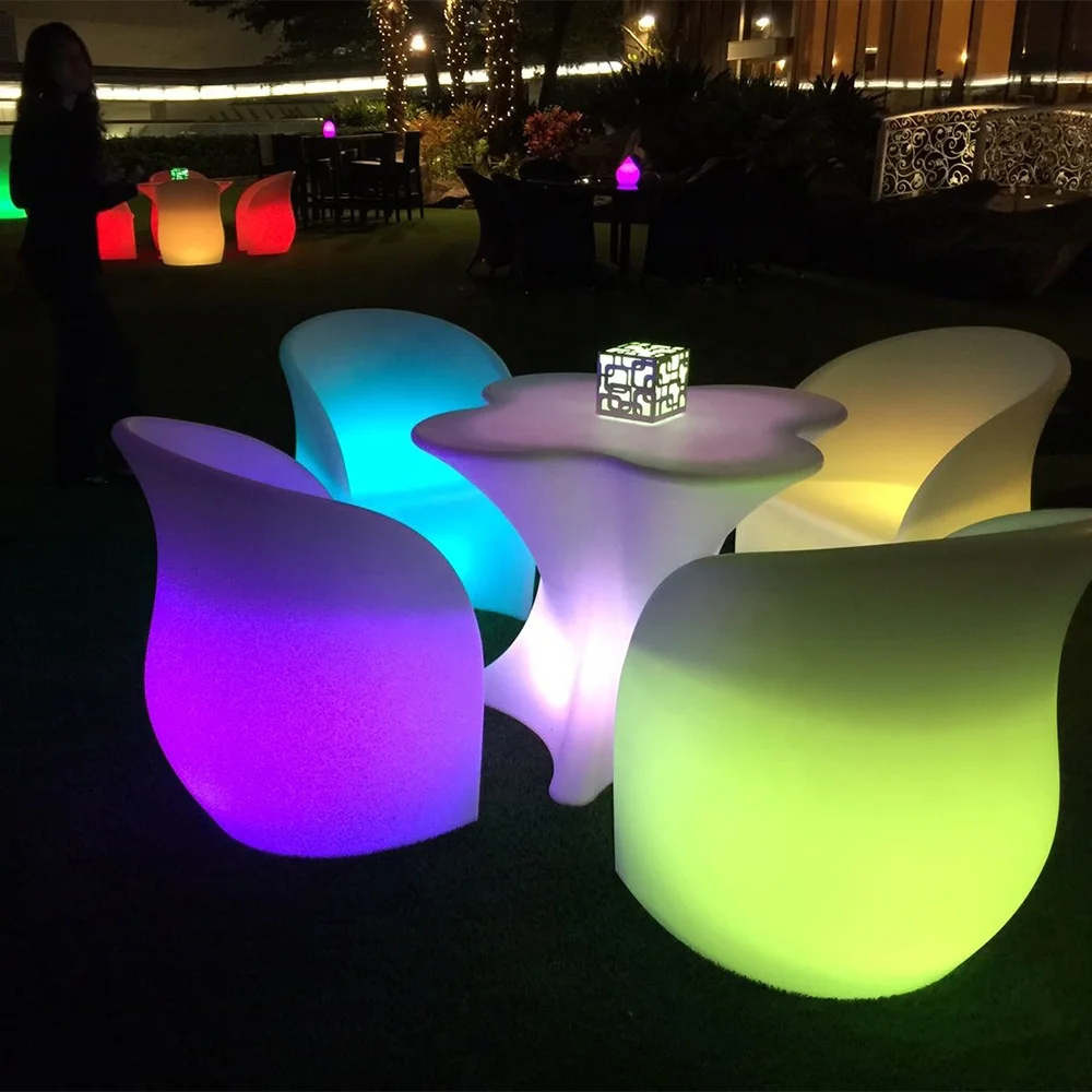 Remote RGB Color Changing Fancy Light Up White Luxury Table And Chair Outdoor Led Restaurant Cafe shop plastic chairs