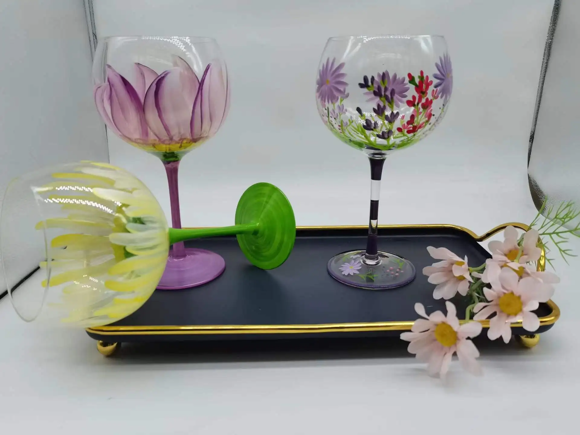 2022 Creative Hand-painted Flower Crystal Glass Wine Glass Wine Goblet Manufacturer Wholesale