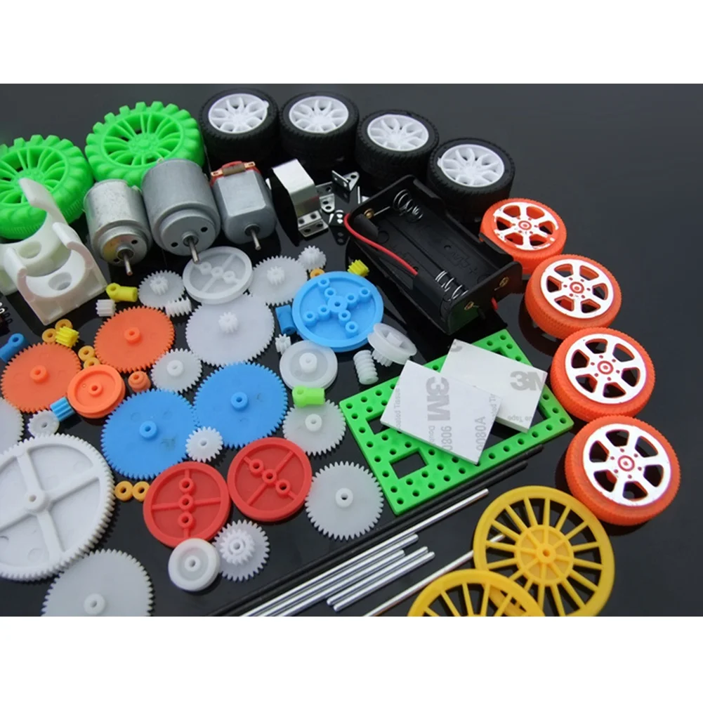 112Pcs DC Motor Kit Electric Mini Motor & Plastic Gears Bracket Shaft Propeller for DIY Toy Car Boat Robot Scientific Experiment