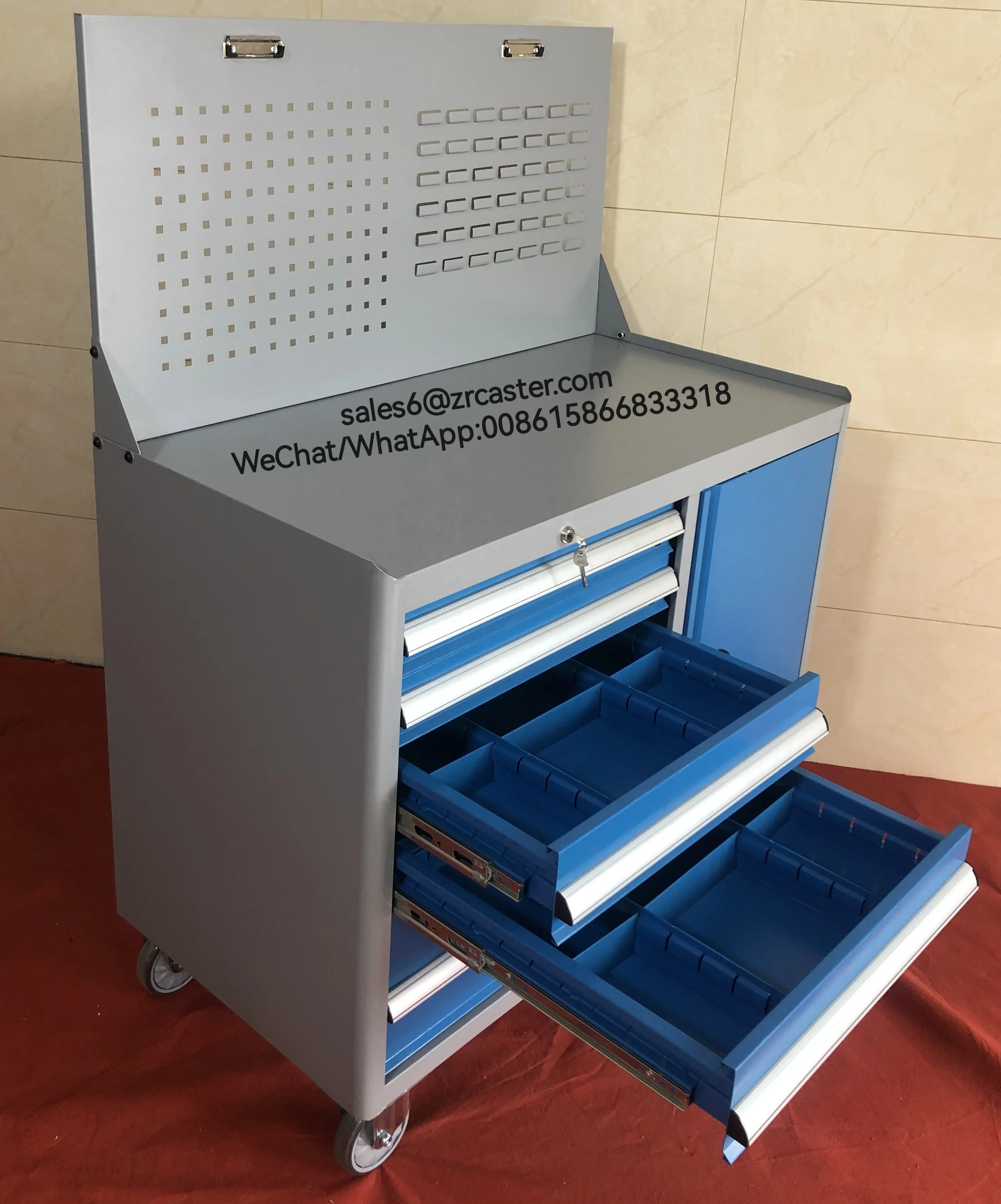 Customized Workshop cabinet tool car Workshop garage metal tool cabinet/tool trolley/ tool cart with handle and wheels