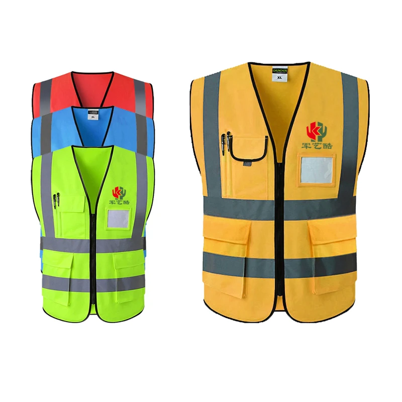 High visibility reflective safety vest logo  front construction  traffic  bicycle sport safety vest for worker with pocket