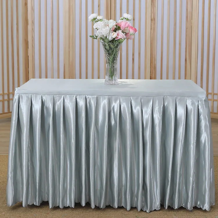 Custom High Quality Silk Satin Pure Color Table Skirt 100% Polyester Fabric Rectangle Table Linen For Banquet Dining Table Use