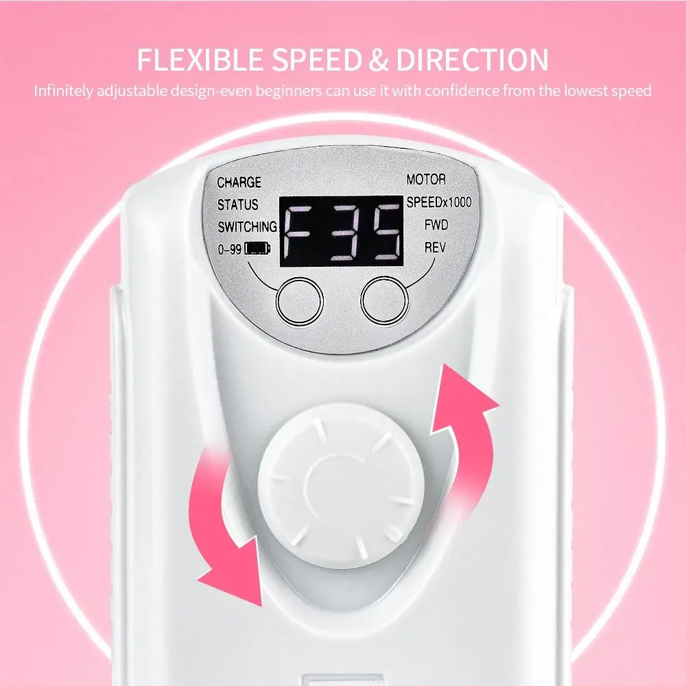 35000RPM Wireless Nail Drill Machine Portable LCD Nail Master 60W Manicure Pedicure Strong Polishing Nail Drill with Drill Bits