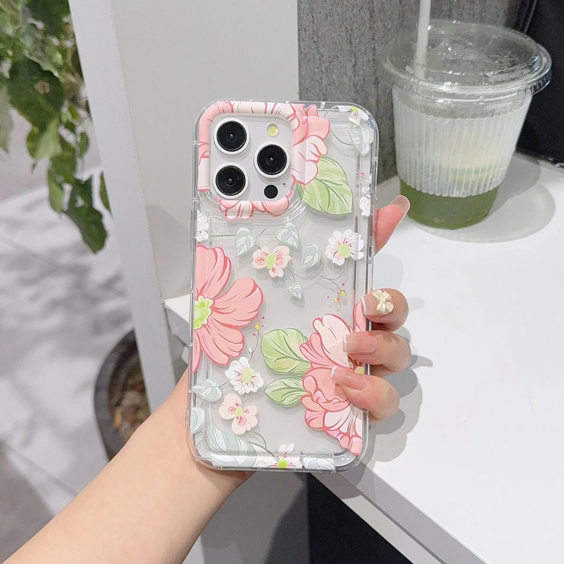 Summer Floral Rose Printed Phone Case For iPhone 16 15 14 Pro Max 13 12 11 Mini 7 8 Plus XR X XS Max SE  Airbag Anti-Drop Cover