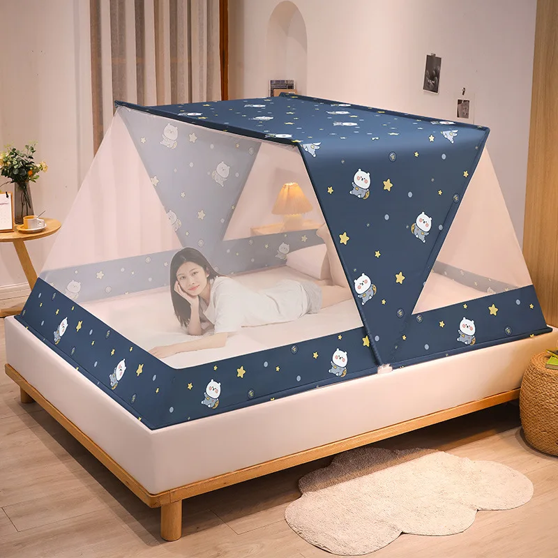 Navy blue baby mosquito net 100% polyester Tik Tok hot sale adult folding mosquito net bed for single bed queen size