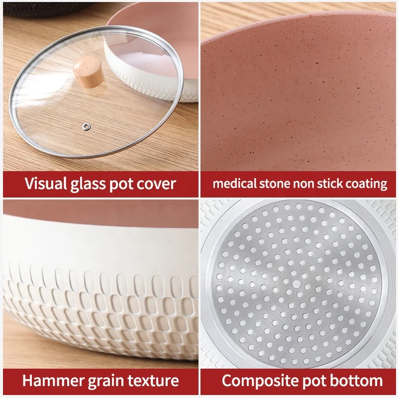 Hot Selling 20cm Cooking Pot Maifan Stone Non Stick Frying Pan Aluminium Fry Pan With Glass Lid