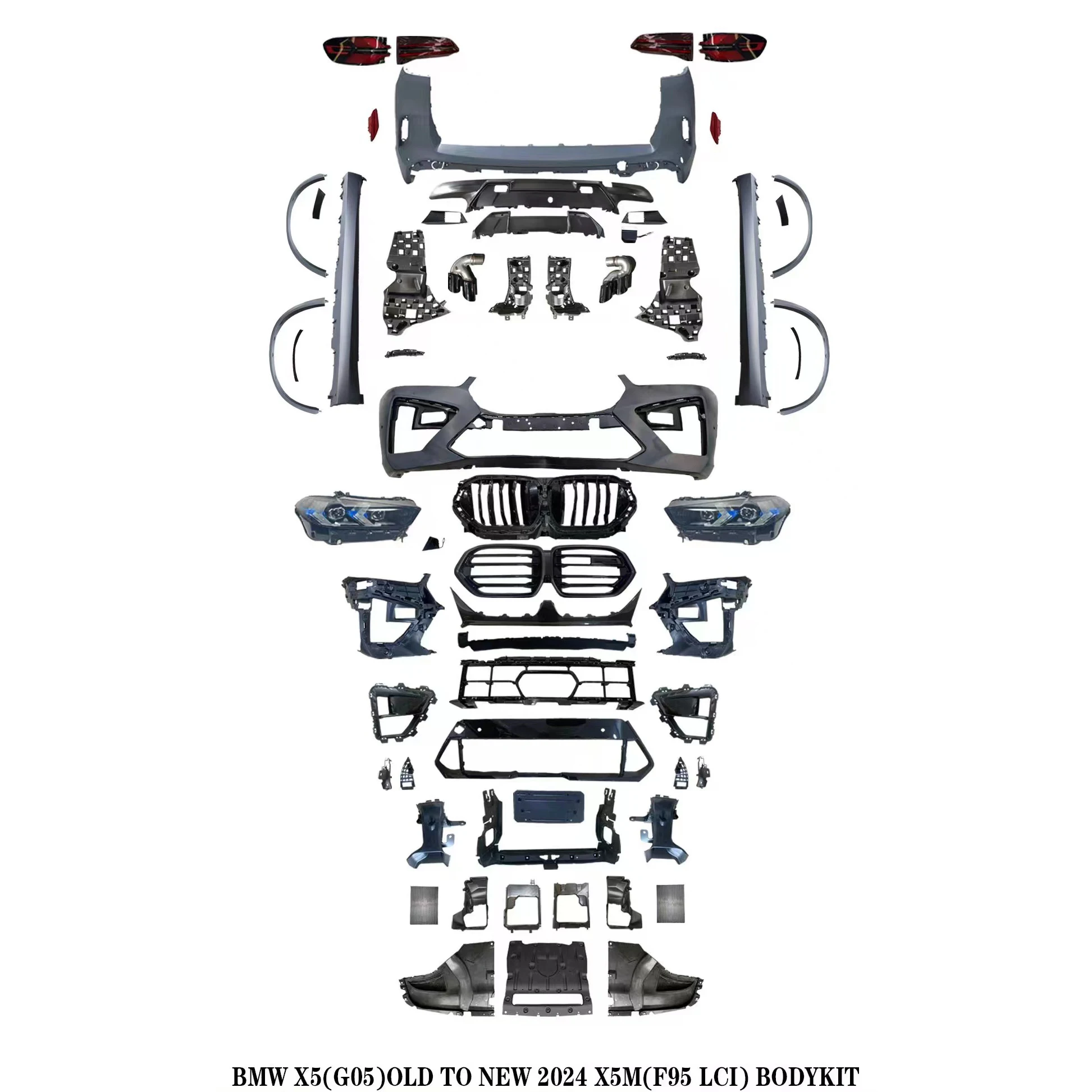 For bmw X5 (G05) 2018-2022 upgrade to 2024 X5M (F95 LCI) MT model bodykit include Front and Rear car bumper side skirts
