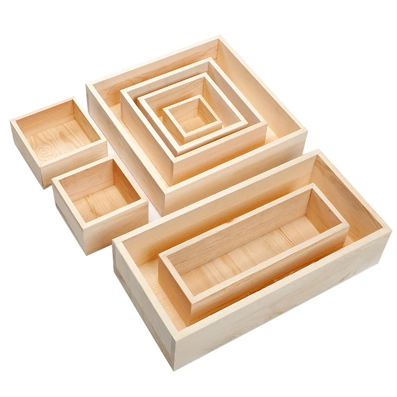 Pine Rectangular Wooden Storage Box Open