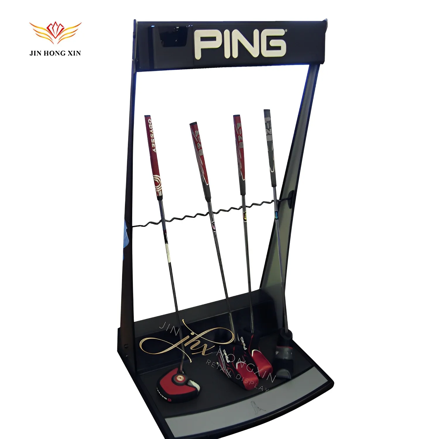 Customized Modern Pop Metal Display Rack Golf Glove Store Supermarket Shelves Floor Stand Steel Material Carton Advertising