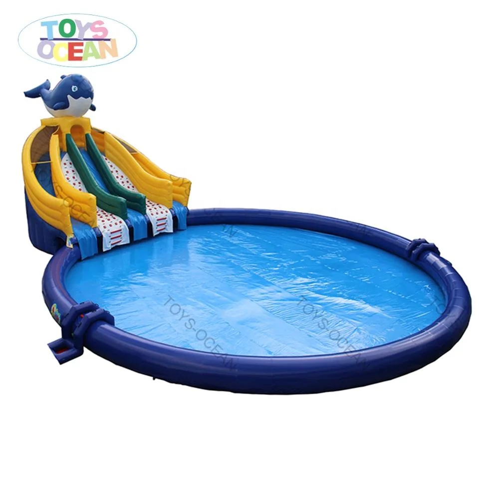 commercial grade outdoor inflatable dolphin water slide with big water pool for ground