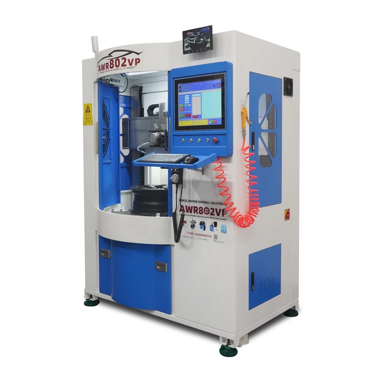 Vertical Alloy Wheel Repair Machine AWR802VP With 4 Position Electric Turret and One-click Probing and Cutting Function