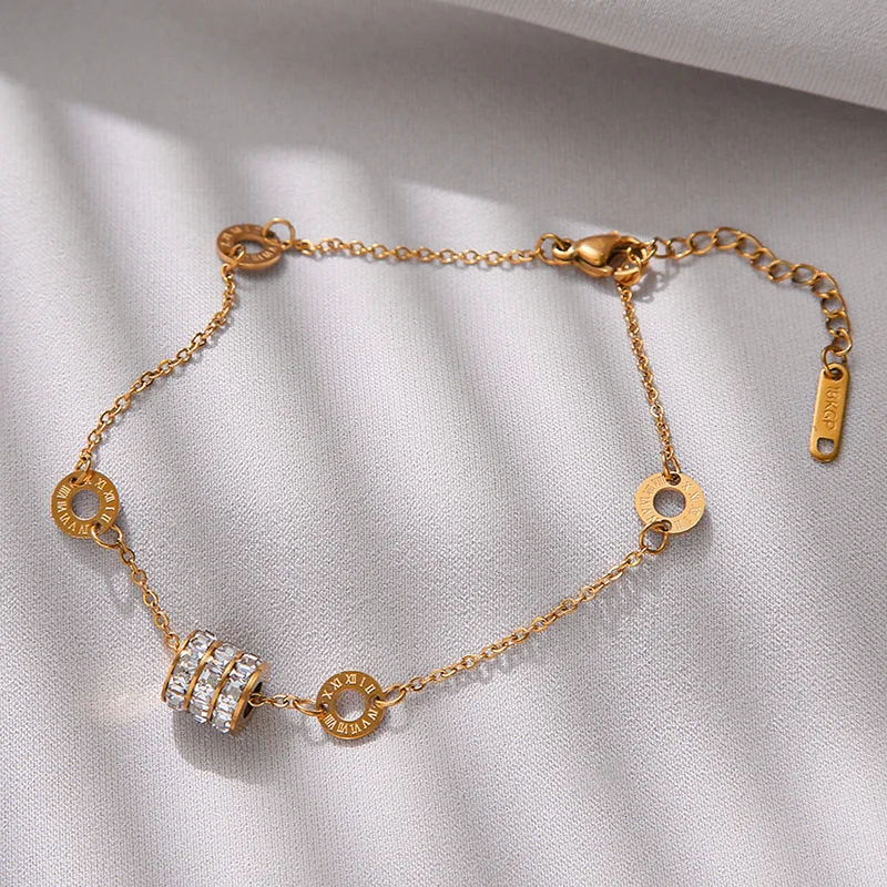 Fashion Transfer Beads Stainless Steel Jewelry Color-proof Bracelet Zircon Roman Circle Bracelet