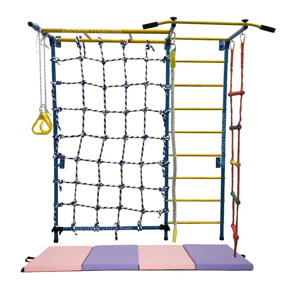 Factory Price Wall Mounted Kids Jungle Gym Indoor Playground Climbing Set with Swedish Ladder and Rope Wall