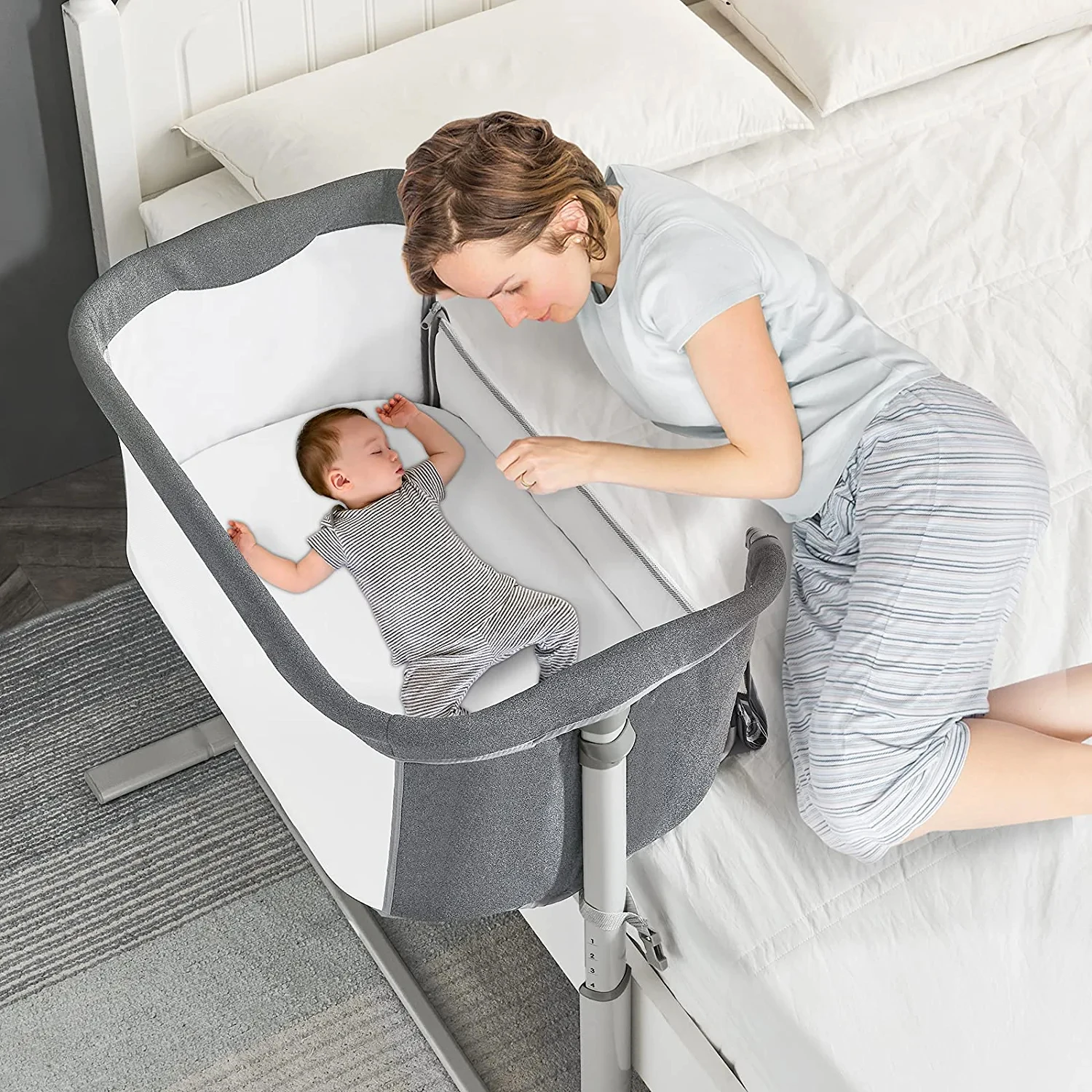 Modern Multifunctional Baby Bedside Crib for play, Portable Playard with Comfortable Mattress,Changing Table and Cute To