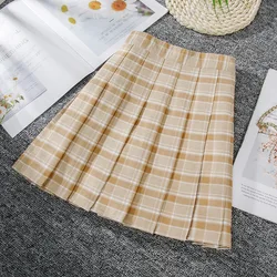 Women Pleated Skirt Harajuku Preppy Style Plaid Skirts Mini Cute Japanese School Uniforms Ladies Jupe Kawaii Skirt VD2330