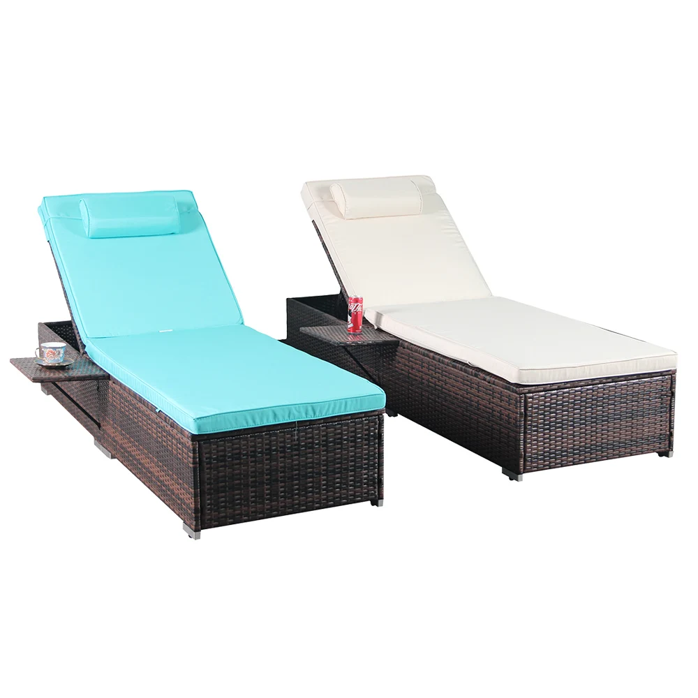 Lightweight Portable Sunbed Sun Lounger Poolside Lounge Chair Chaise Rattan Outdoor Beach Sun Lounger With Cushion Rattan Bed