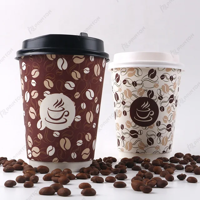Wholesale 12oz 16oz custom disposable takeaway double wall paper coffee cups for hot drinks