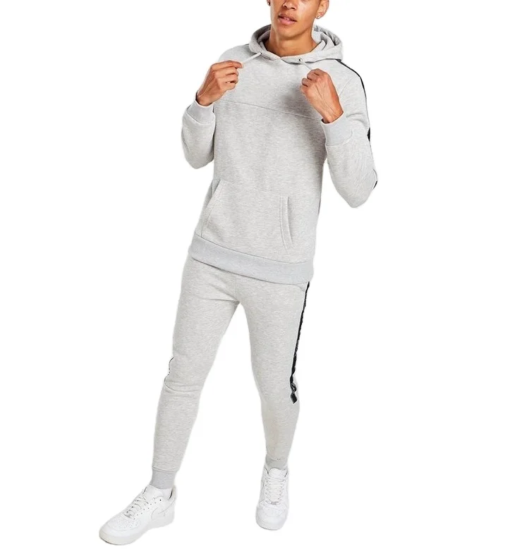 OEM high quality organic cotton tracksuits training wear set custom stripe tech fleece tracksuit for man