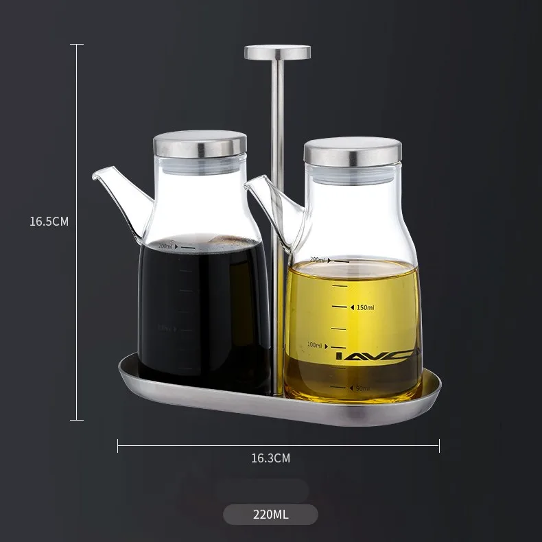  200ml+200ml Kitchen Cooking Clear High Borosilicate Glass Vinegar Sauce Condiment Olive Oil Bottle Cruet Dispenser Set with